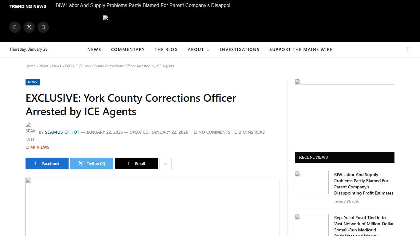 EXCLUSIVE: York County Corrections Officer Arrested by ICE Agents - The Maine Wire