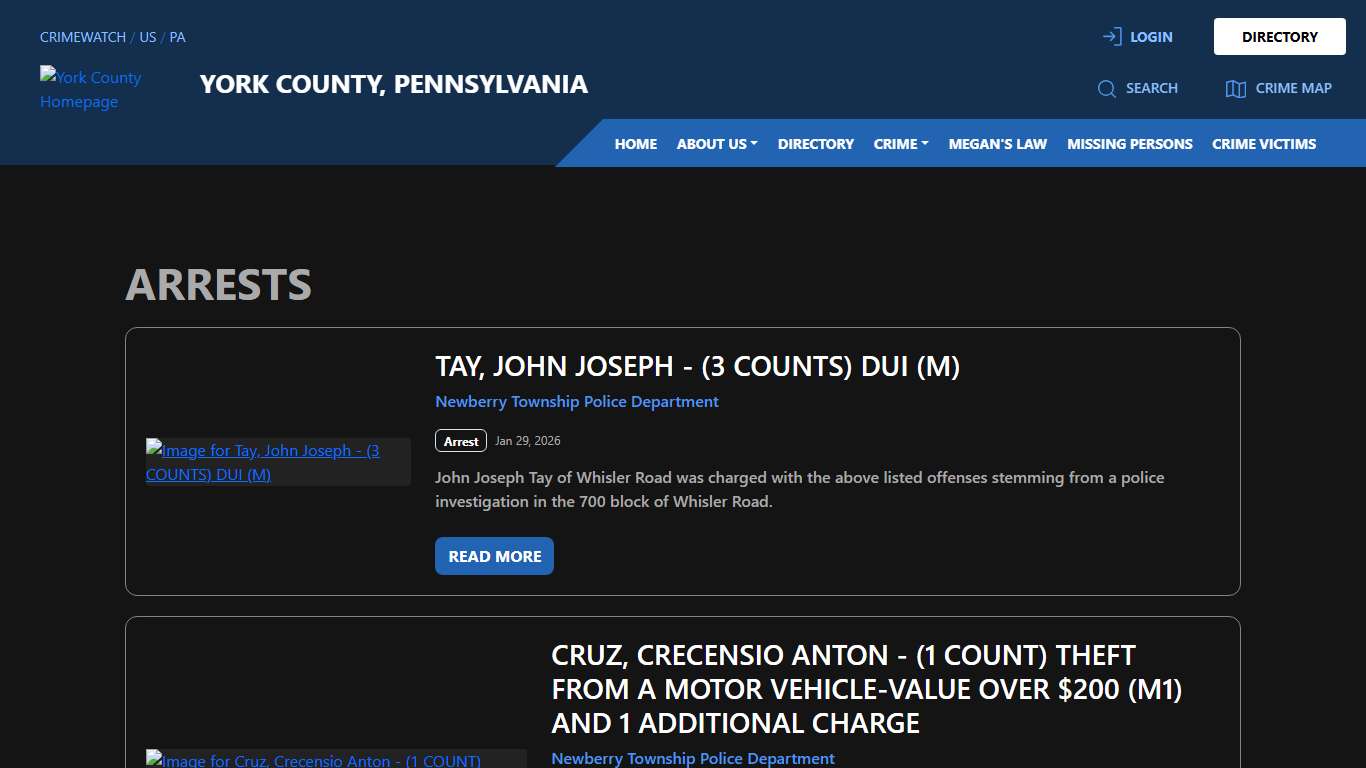 Arrests for York County, Pennsylvania CRIMEWATCH